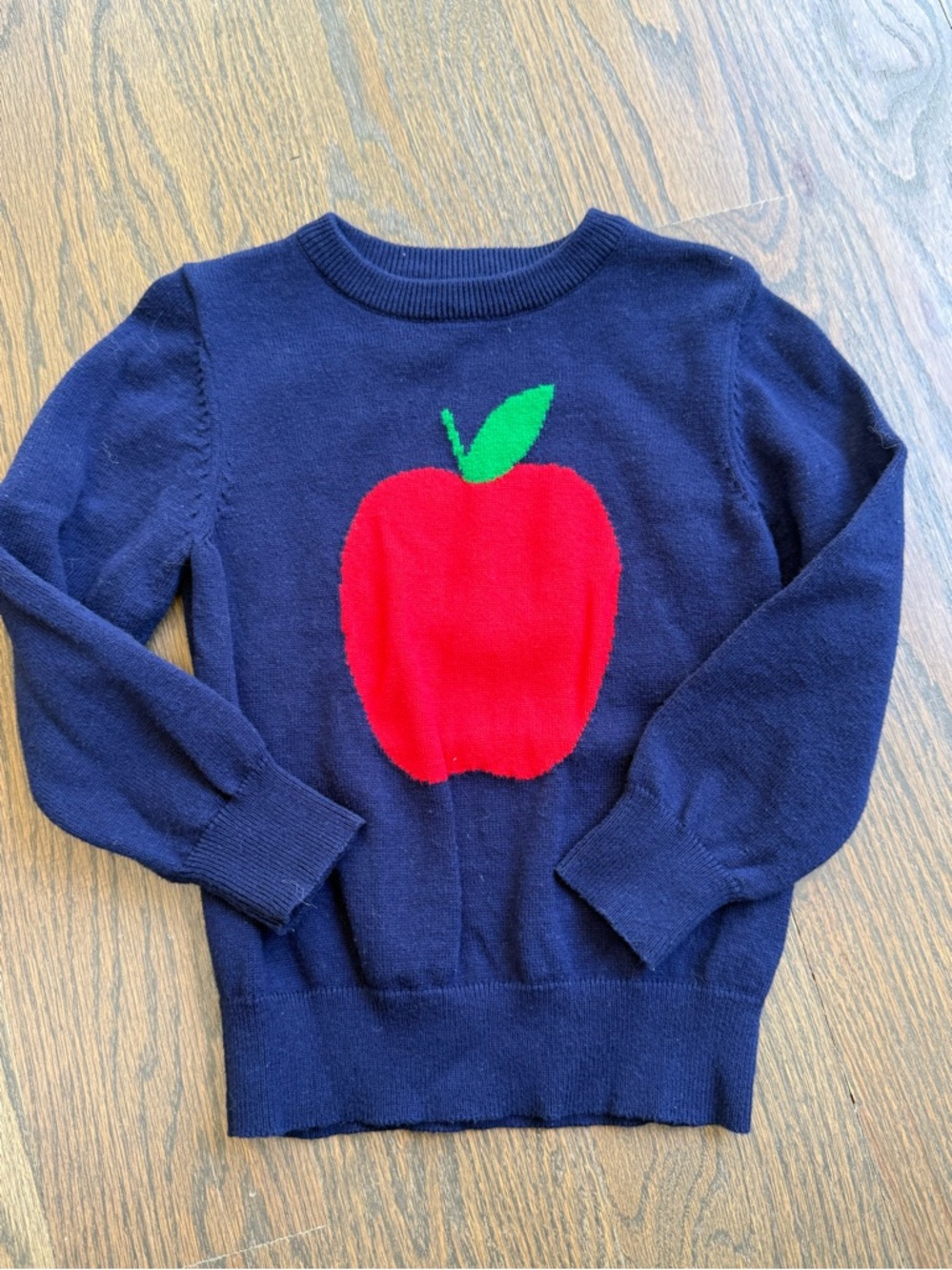 Little Stocking Co. Navy Sweater with Red Apple Motif